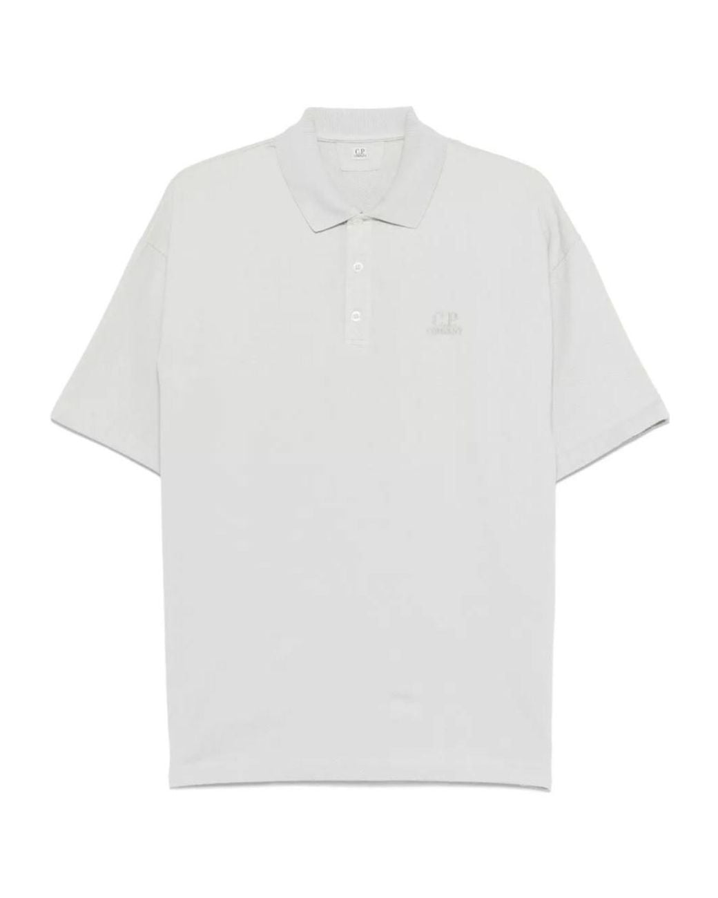 C P Company White Logo-Embroidered Polo Shirt for men