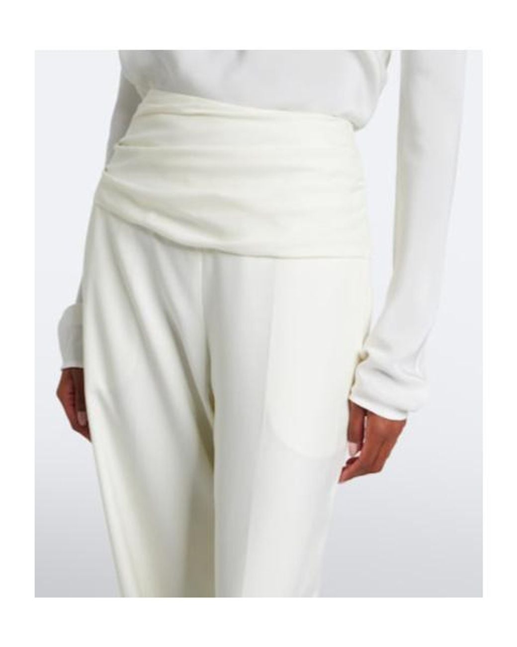 TOVE White Ruched Virgin Wool Wide-Leg Pants