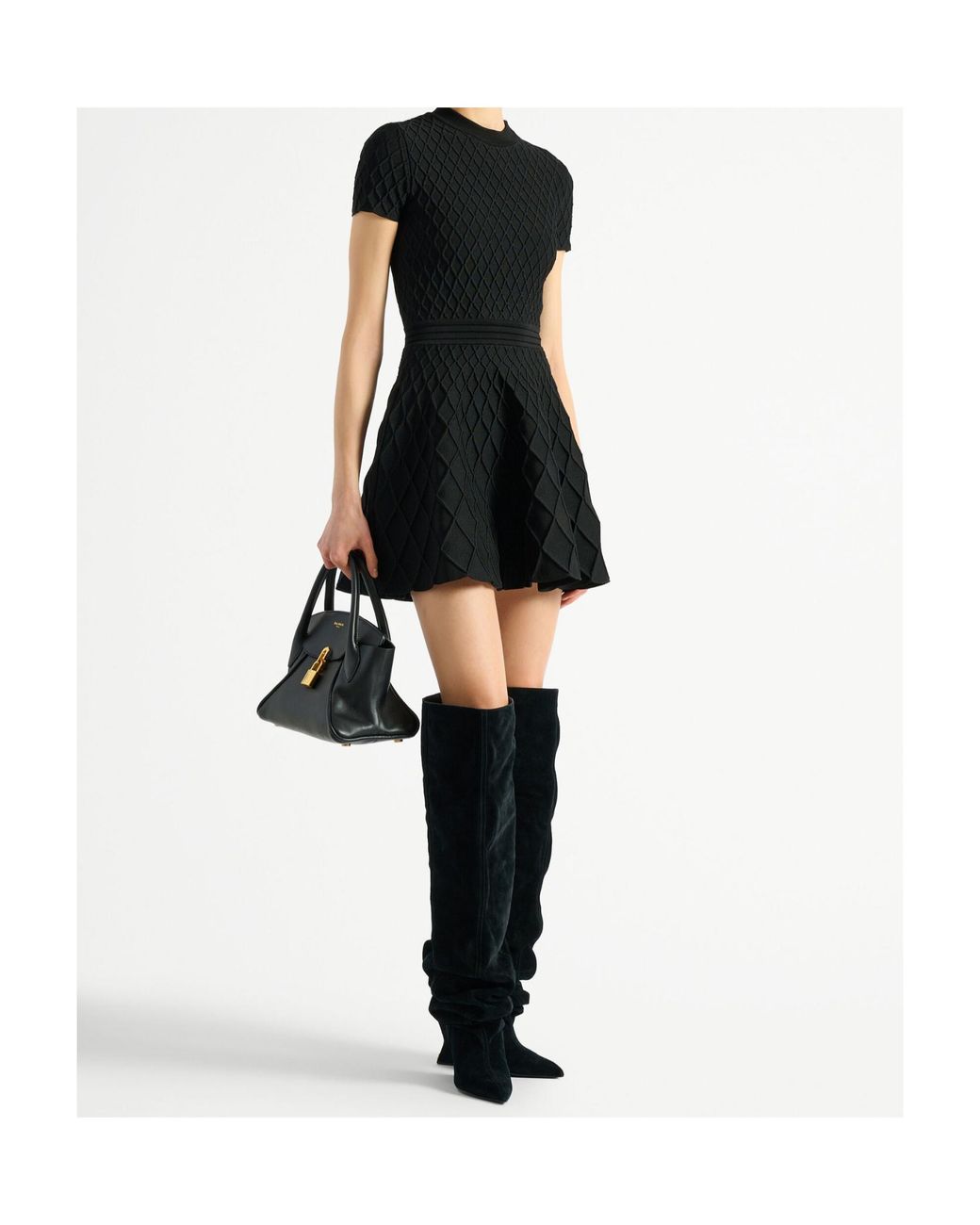 Balmain Black Knitted Flared Mini Dress