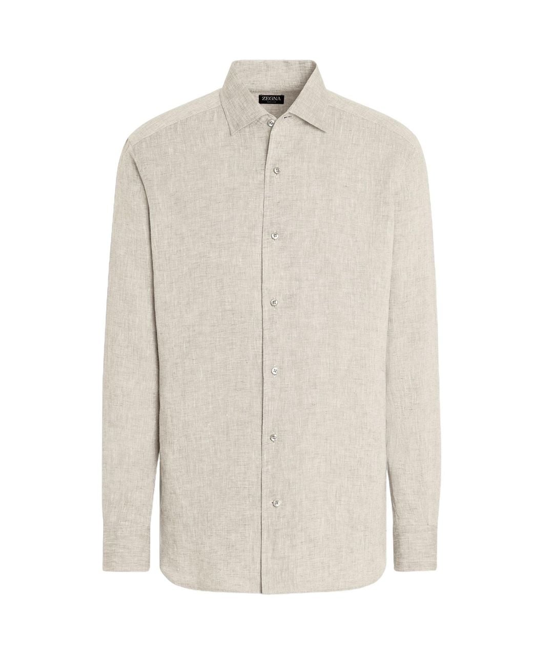 Zegna White Oasi Lino Long-Sleeved Shirt for men