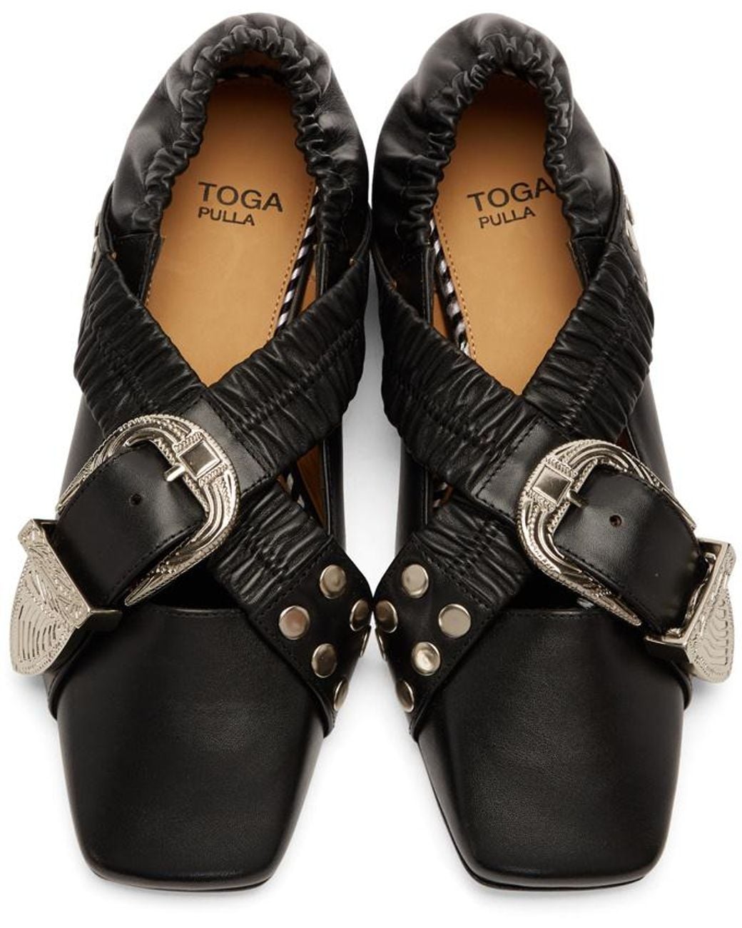 Toga Black Cross Strap Ballet Shoes