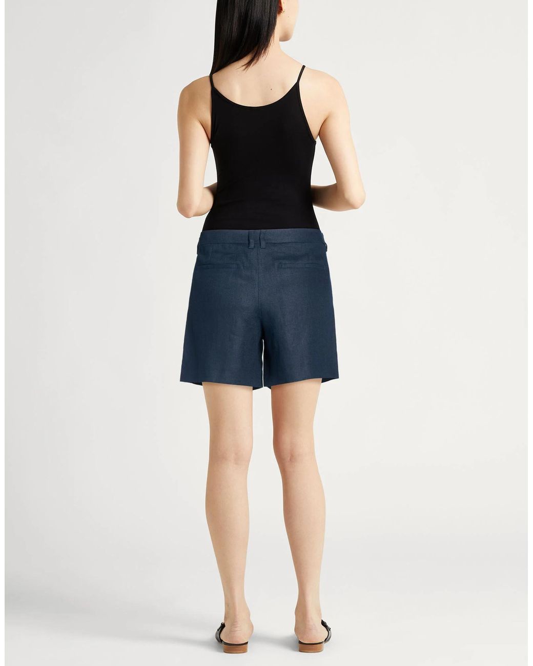 Max Mara Blue Solid-Colored Linen Shorts