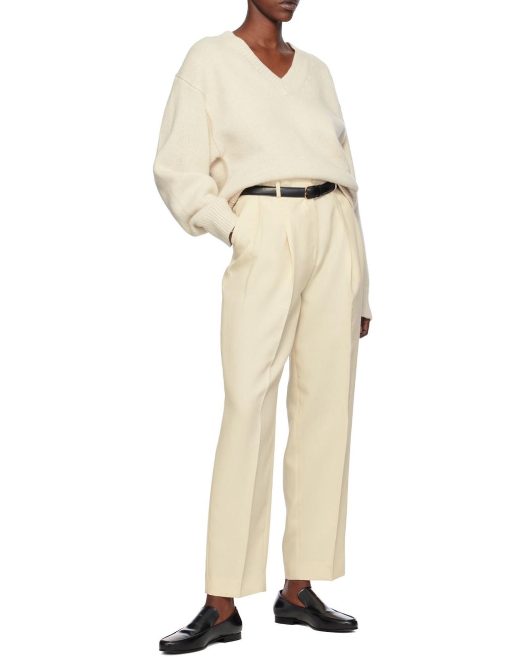 Totême White Totême Pleated Straight-Leg Pants