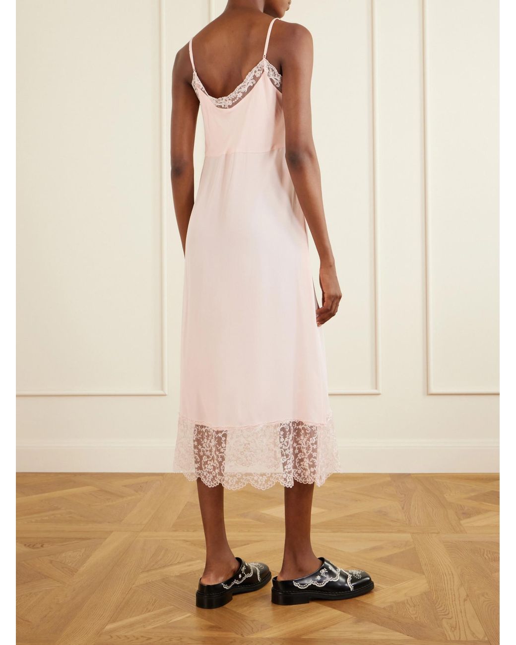 Simone Rocha Pink Lace-Trimmed Crepe De Chine Midi Dress