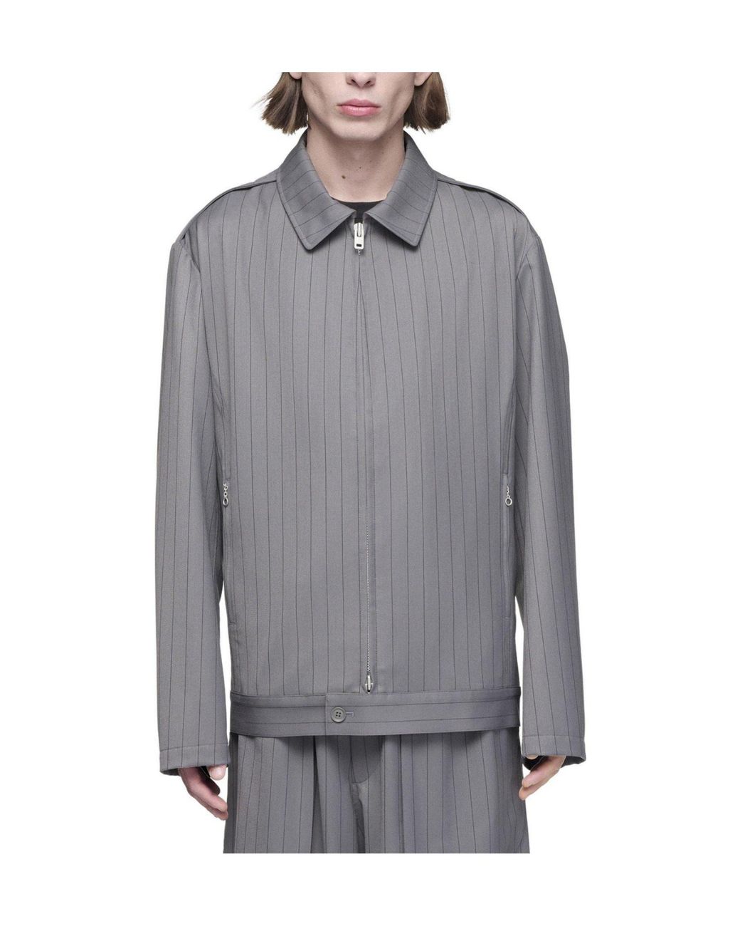 Y-3 Gray Lapel Striped Zip-Up Jacket for men