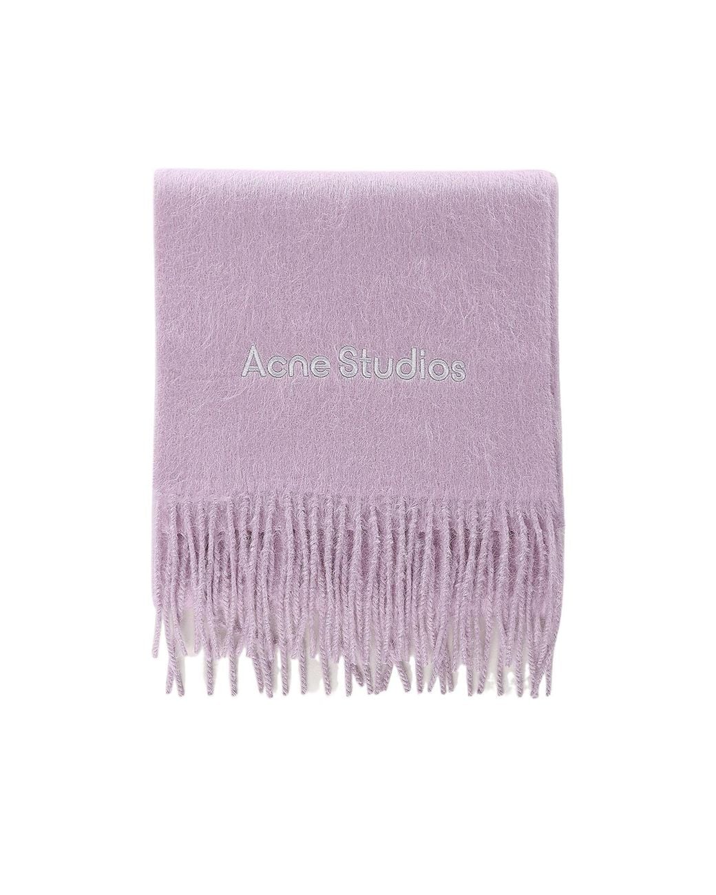 Acne Purple Logo Detail Fringed Scarf