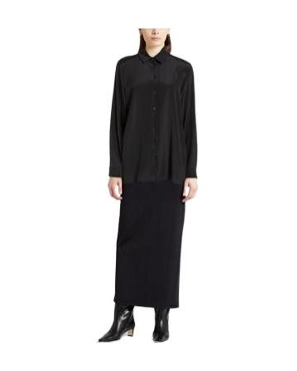 Max Mara Black Satin Collared Long-Sleeve Shirt