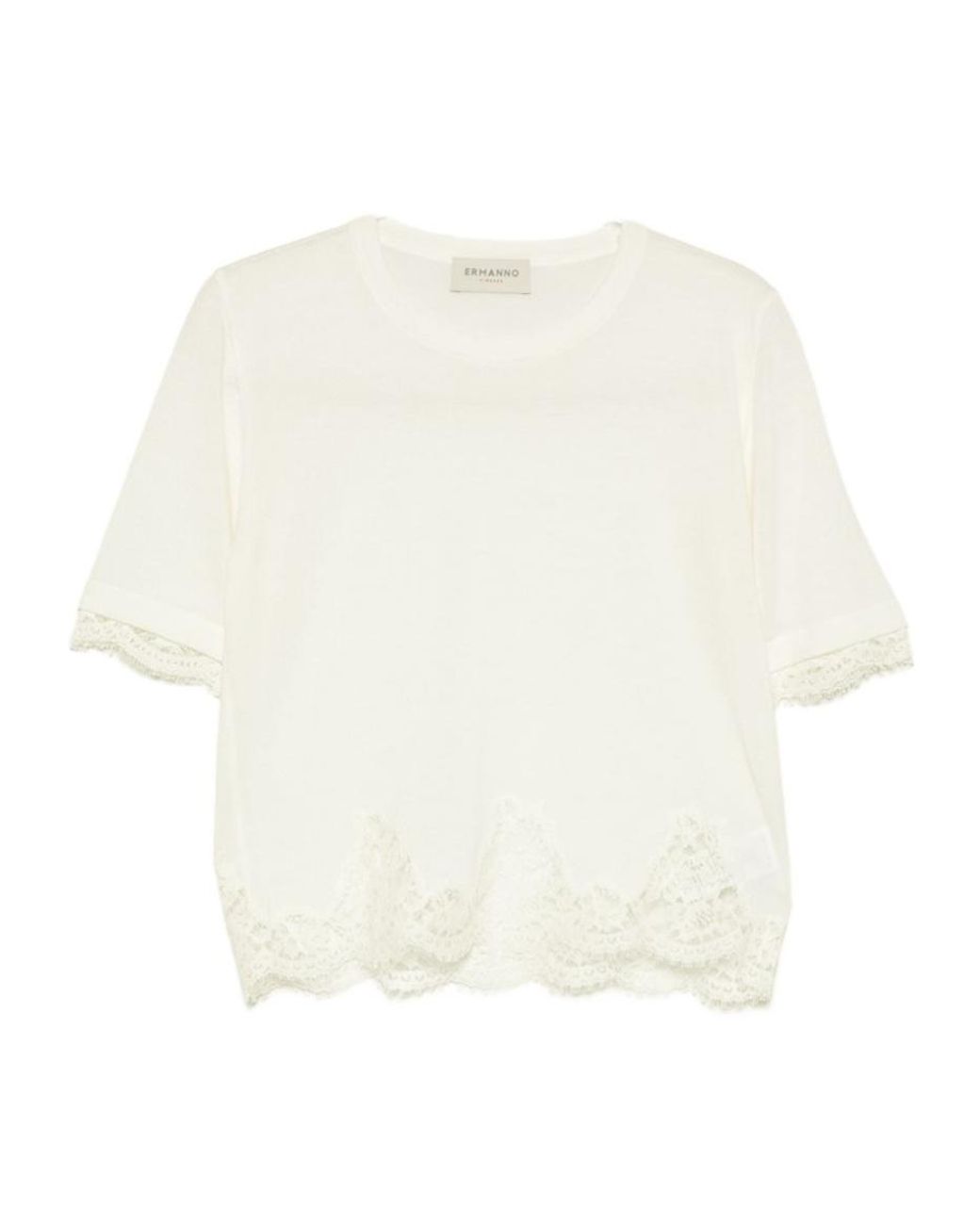 ERMANNO FIRENZE White Short-Sleeve Lace-Trim Top