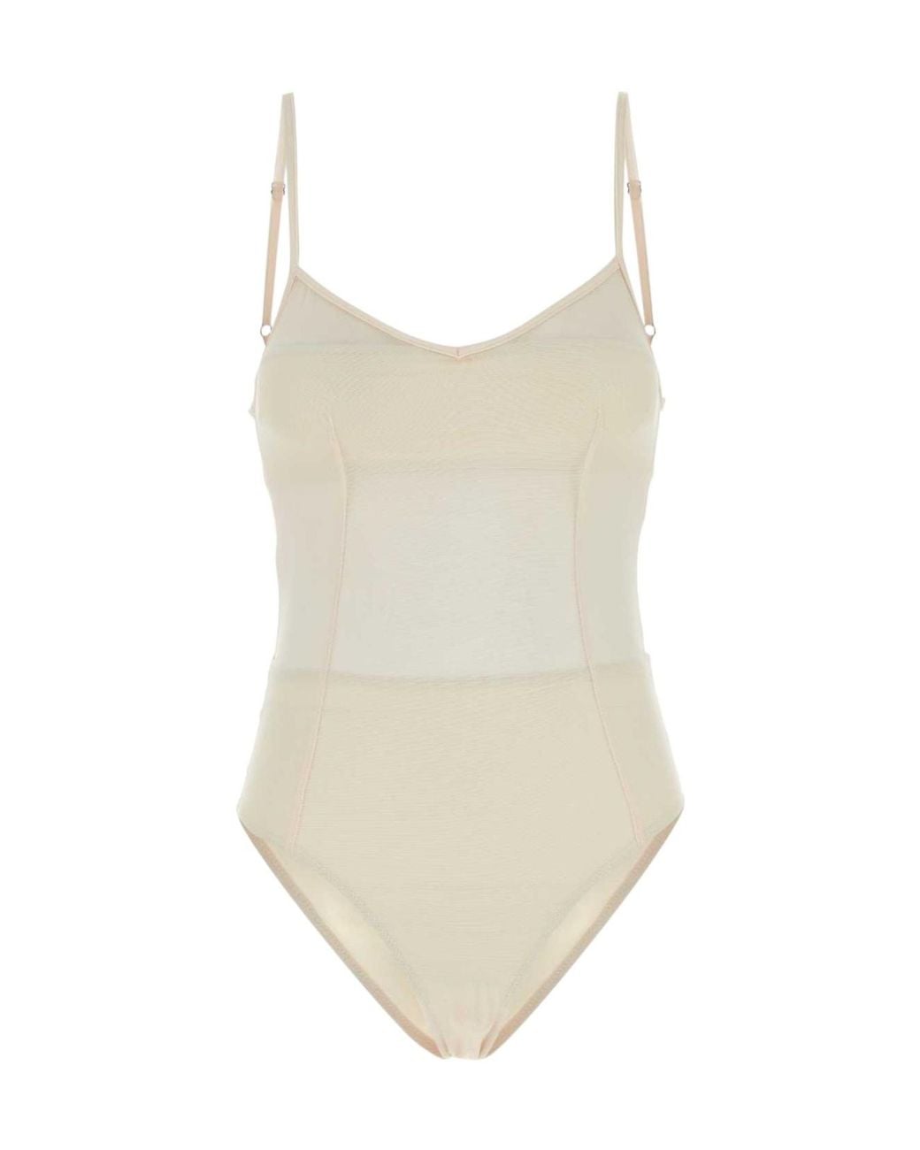 Prada Natural Tulle V-Neck Swimsuit