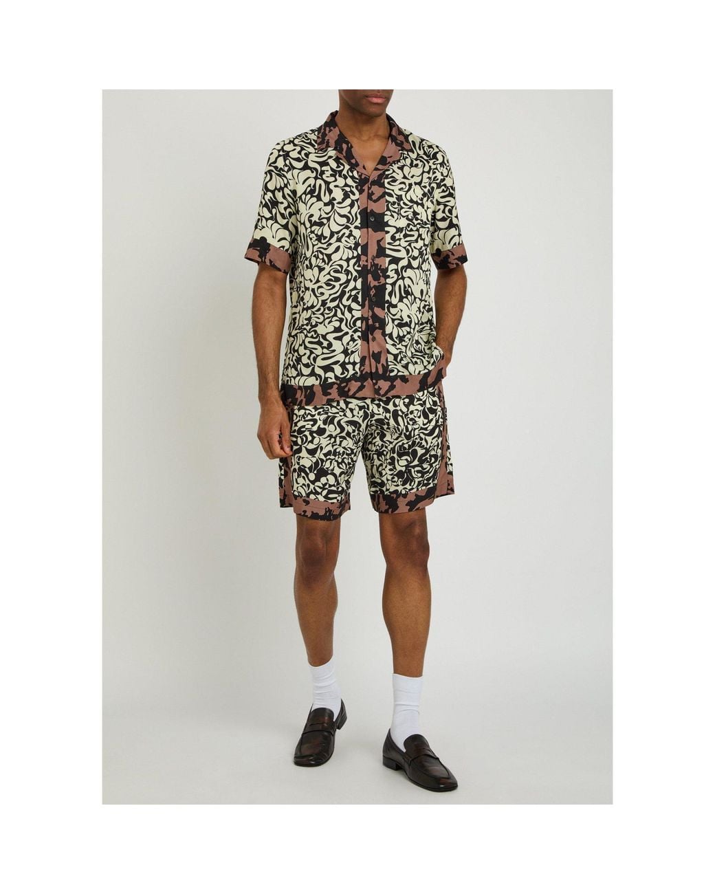Dries Van Noten Black Printed Satin Shorts for men