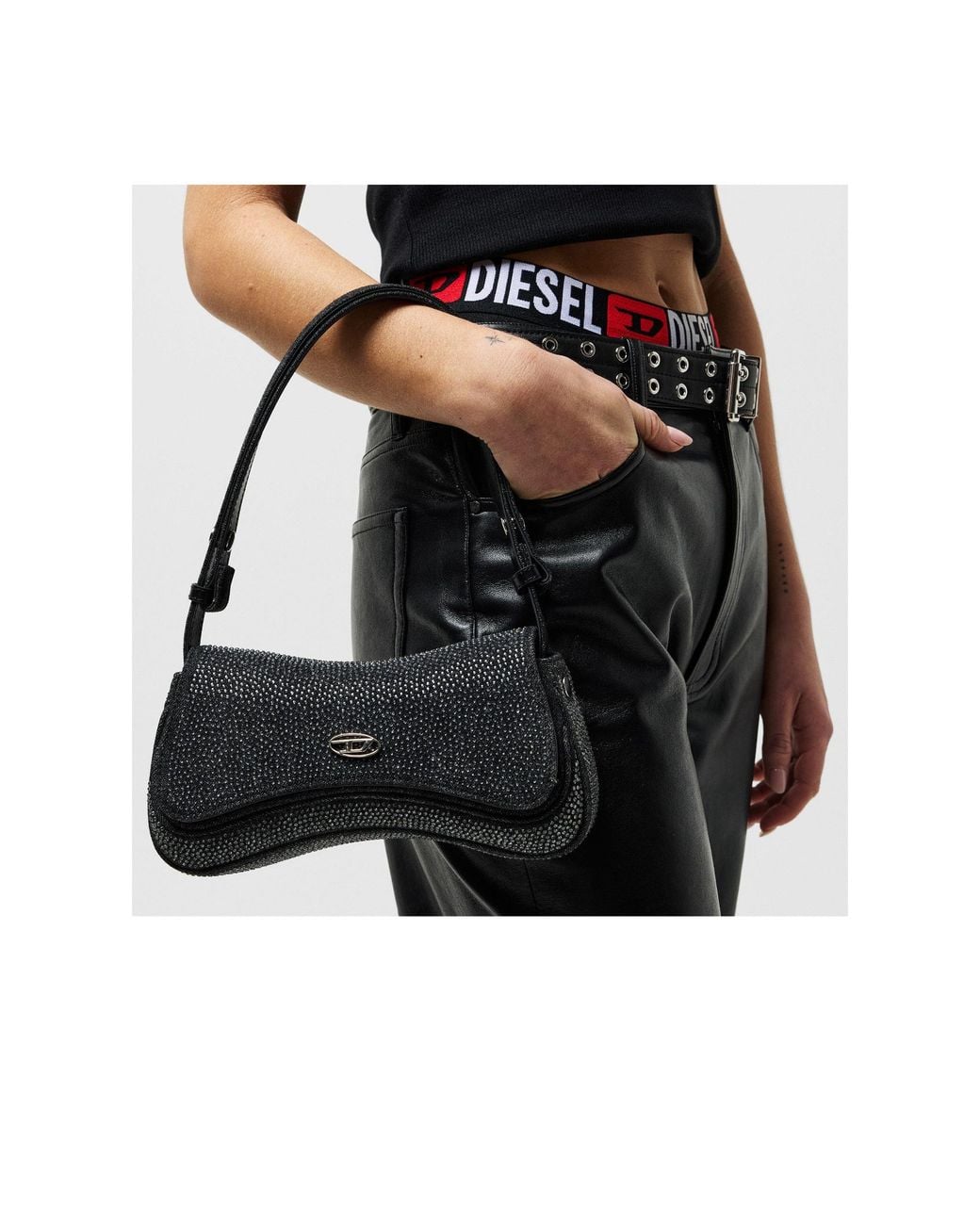 DIESEL Black Crystal-Embellished Shoulder Bag