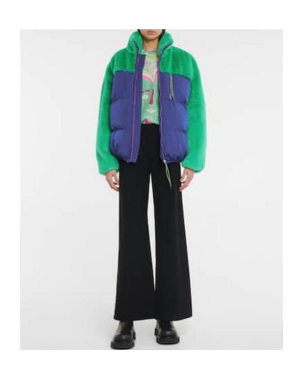 Stella McCartney Green Color-Blocked Loose Cotton Jacket