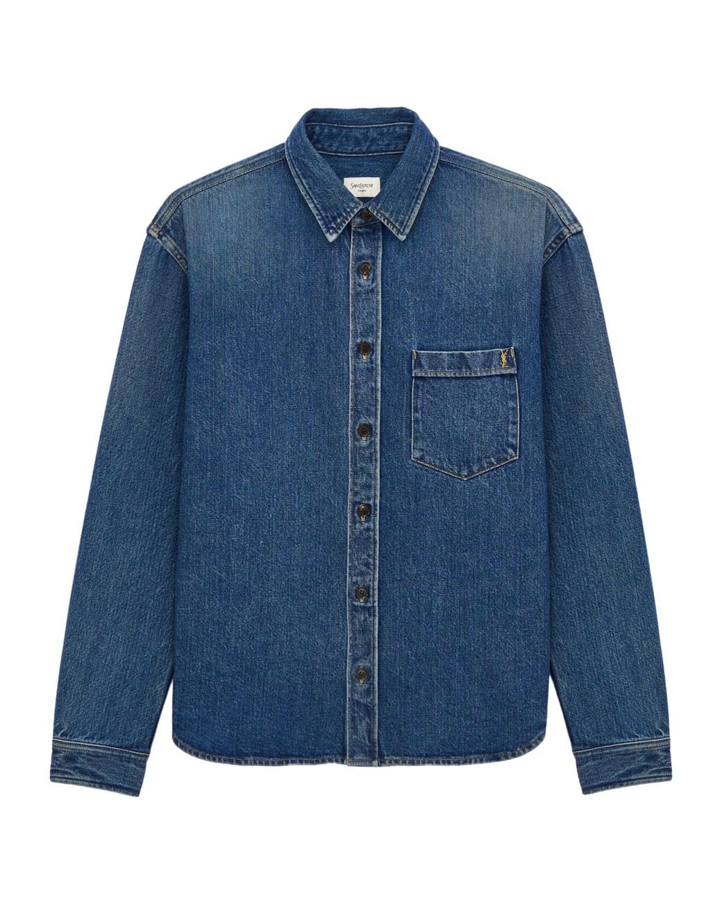 Saint Laurent Blue Cassandre Button-Up Denim Shirt for men