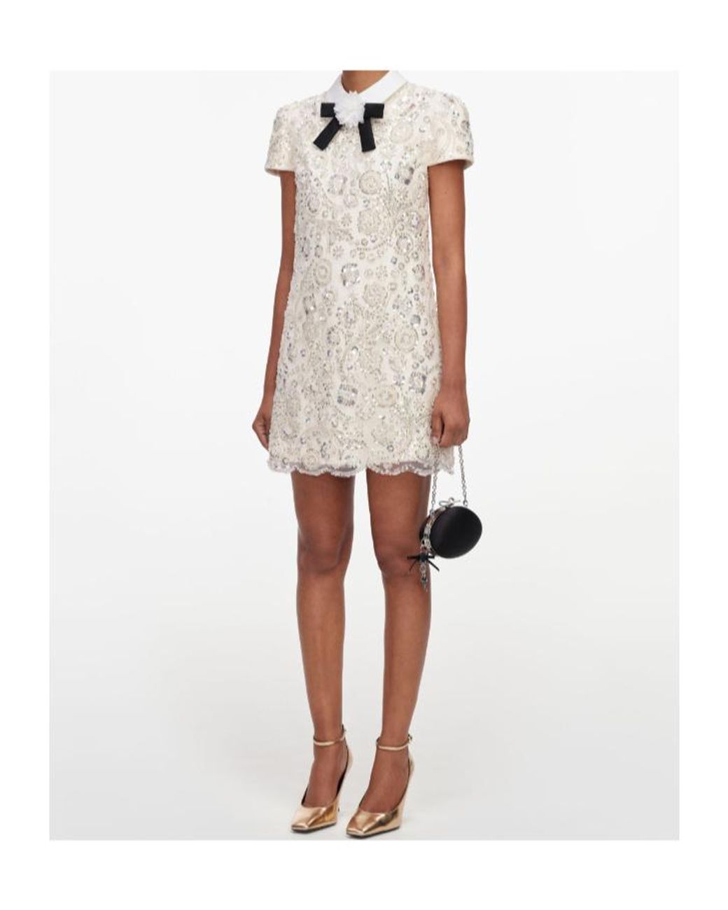 Self-Portrait White Embellished Collar Mini Dress