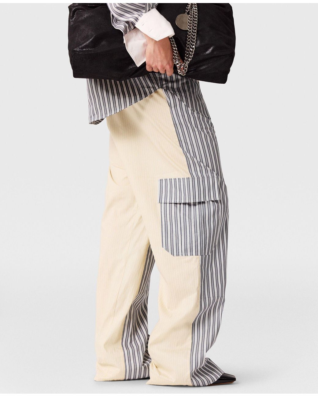 Stella McCartney Gray Oversized Mixed Stripe Cargo Trousers