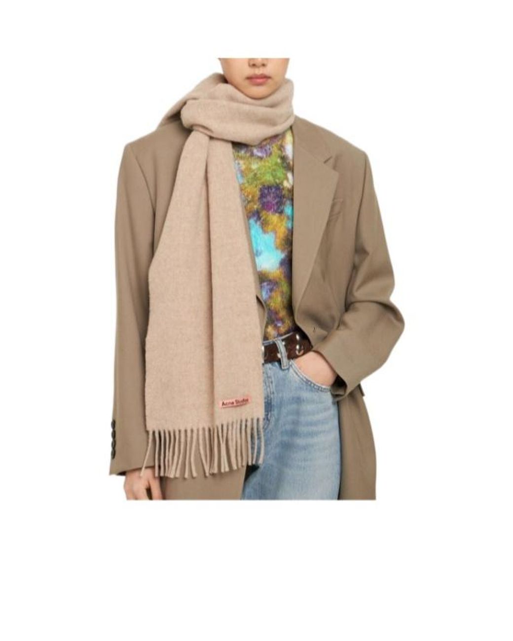 Acne Natural Rectangle Scarf With Fringe for men