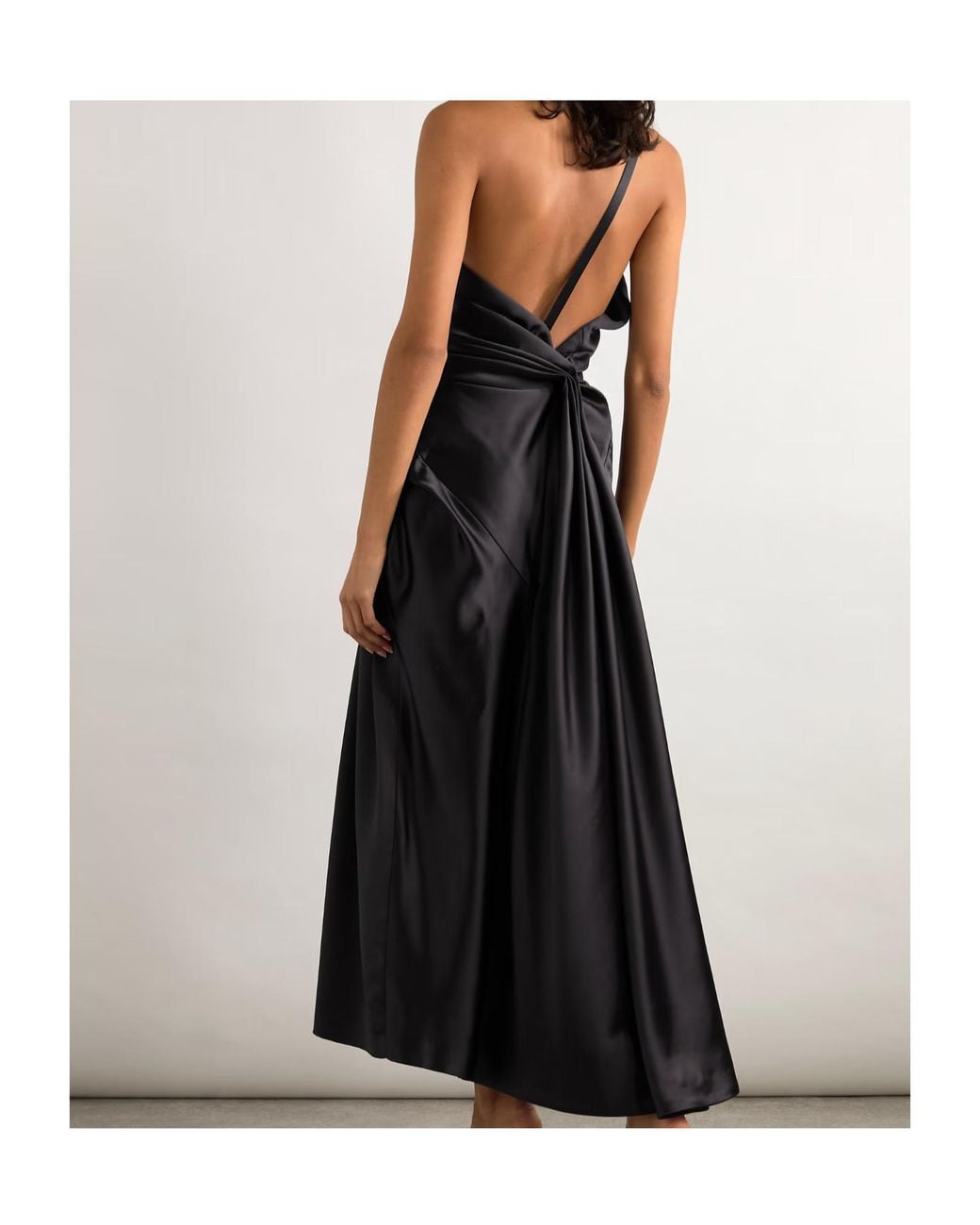 Dries Van Noten Black One-Shoulder Gathered Pleated Satin Midi Dress