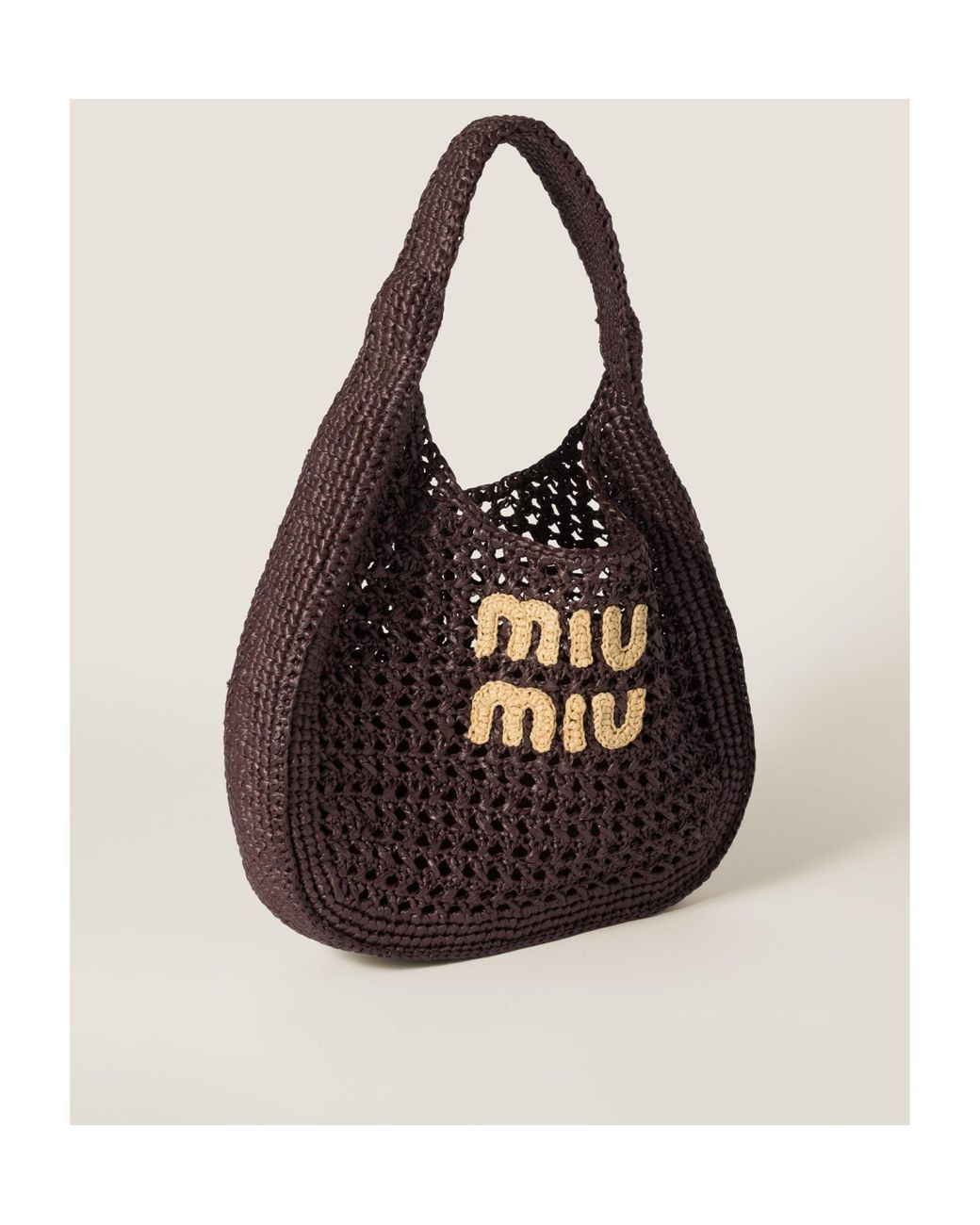 Miu Miu Brown Logo-Embroidered Woven Shopping Bag