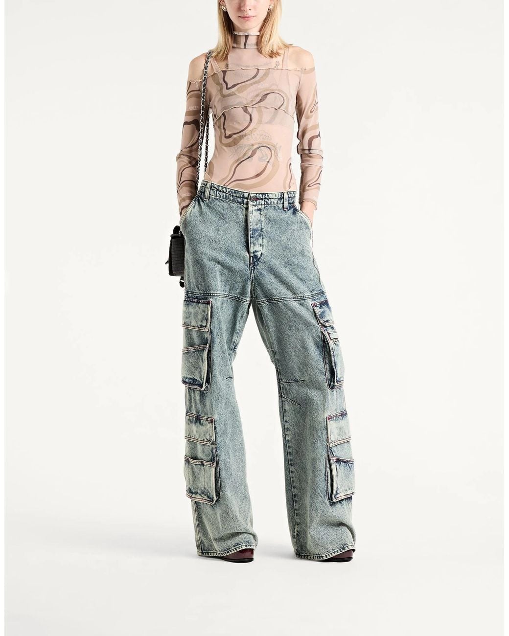 DIESEL Gray Mediumblue Denim Cargo Pants