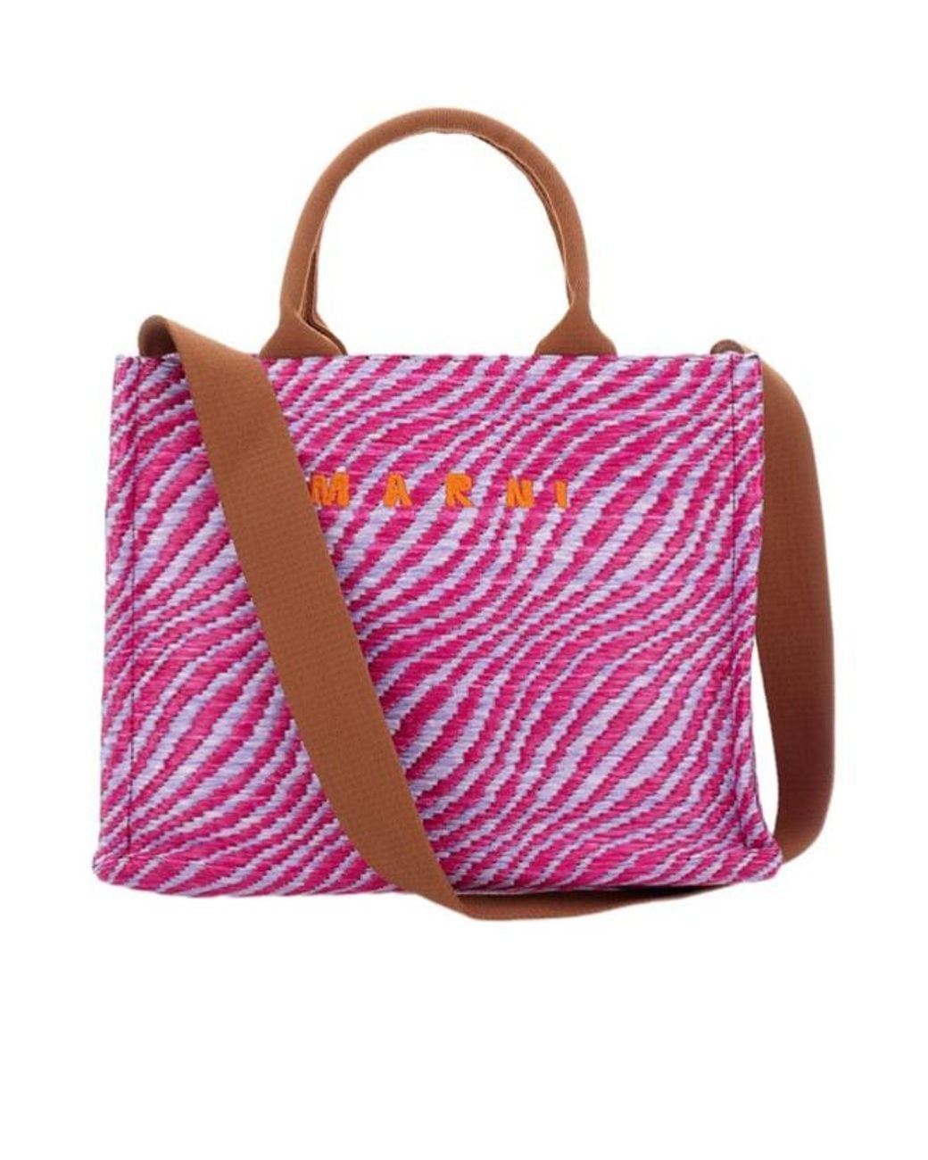 Marni Pink Logo Embroidered Tote Bag