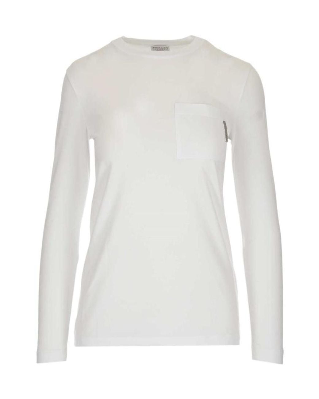 Brunello Cucinelli White One Pocket Crew Neck Top
