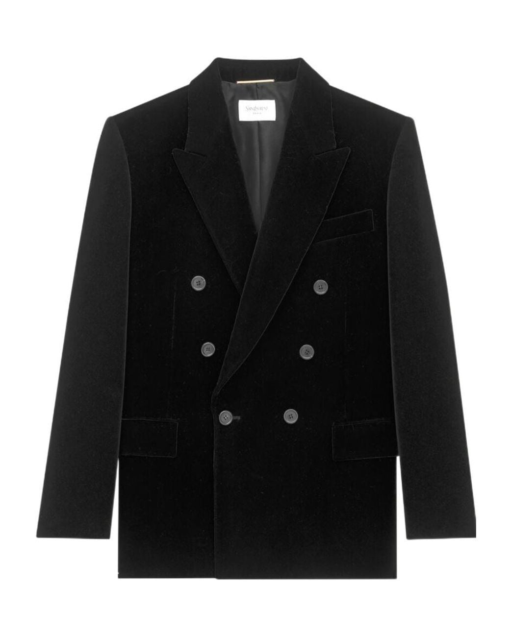 Saint Laurent Black Cassandre Double-Breasted Velvet Jacket