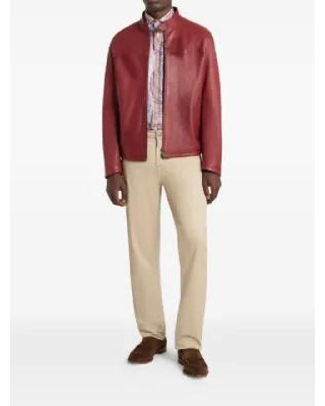 Etro Red Nappa Leather Jacket With Zip for men