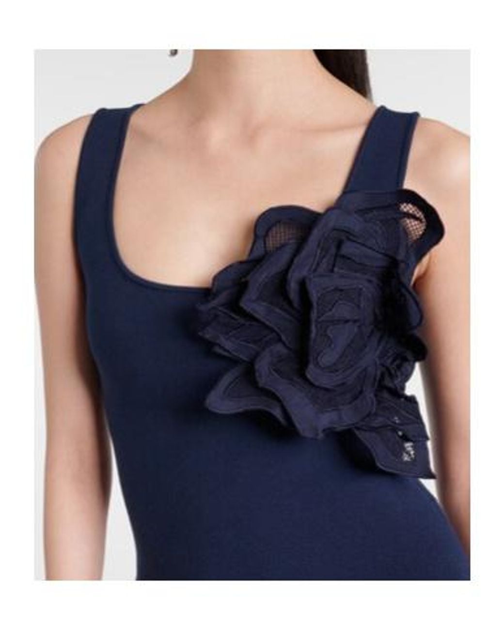 Oscar de la Renta Blue Floral-Appliqué Lace Midi Dress