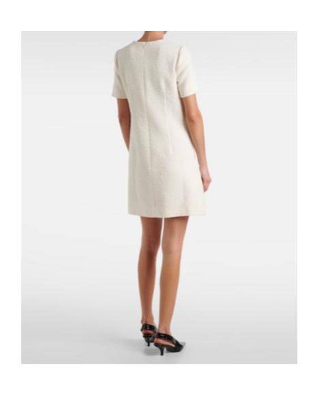 Oscar de la Renta White Orchid Embroidered Cotton Tweed Shift Dress