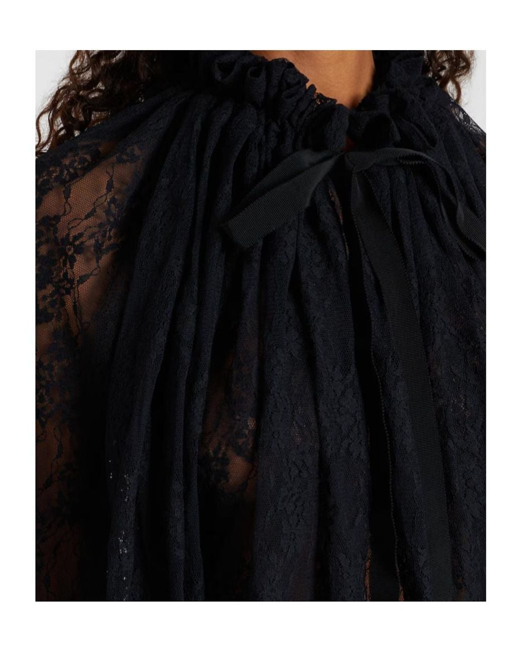Patou Black Lace Long-Sleeved Blouse