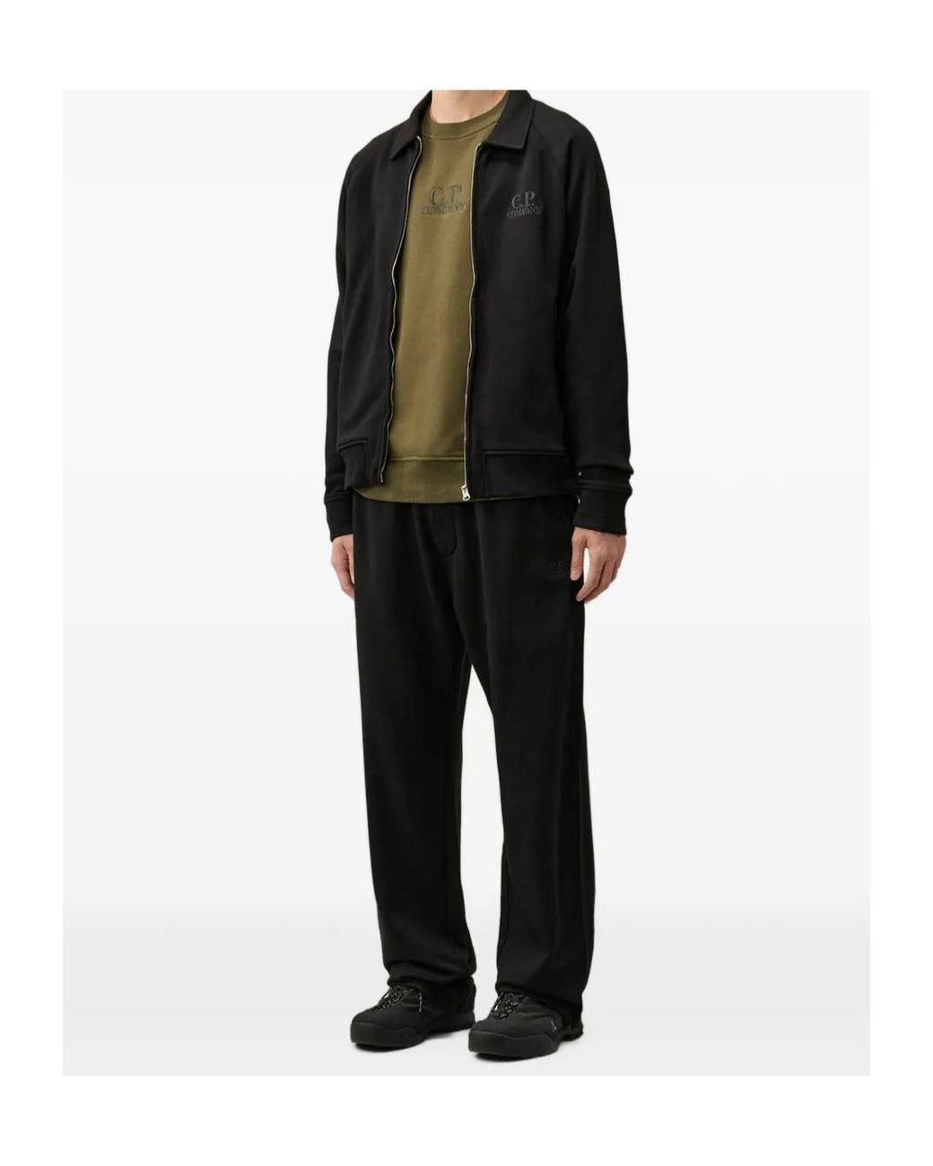 C P Company Black Logo-Embroidered Track Pants for men