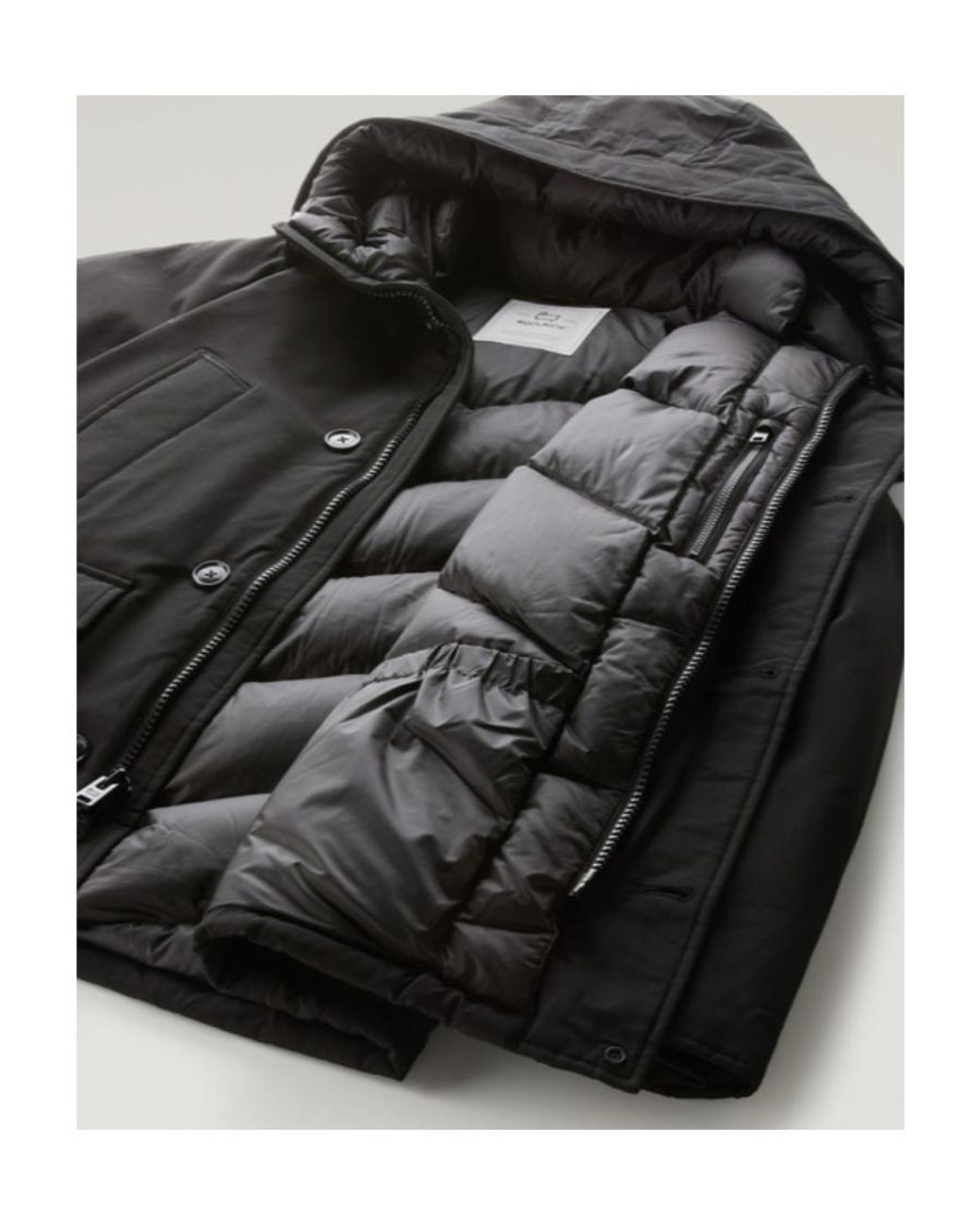 Woolrich Black Arctic Button-Up Padded Jacket for men
