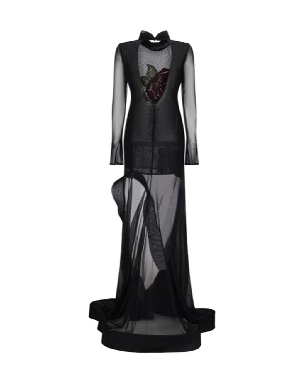 Blumarine Black Sequinned Floral Embroidered Stretch Tulle Dress