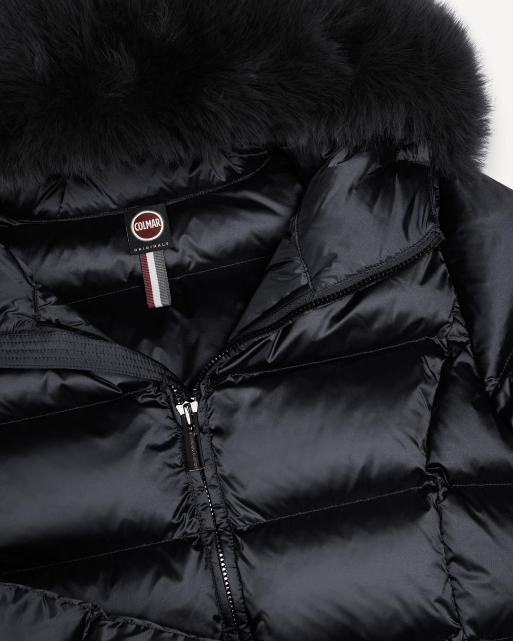 Colmar Black Fur-Trim Quilted Coat