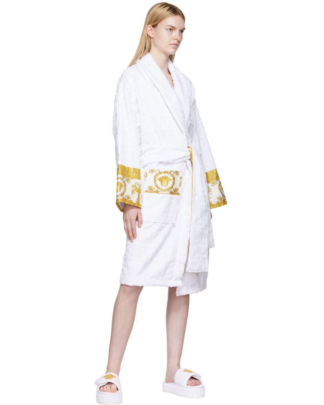 Versace White ロゴ モノグラム プラットフォーム スライド