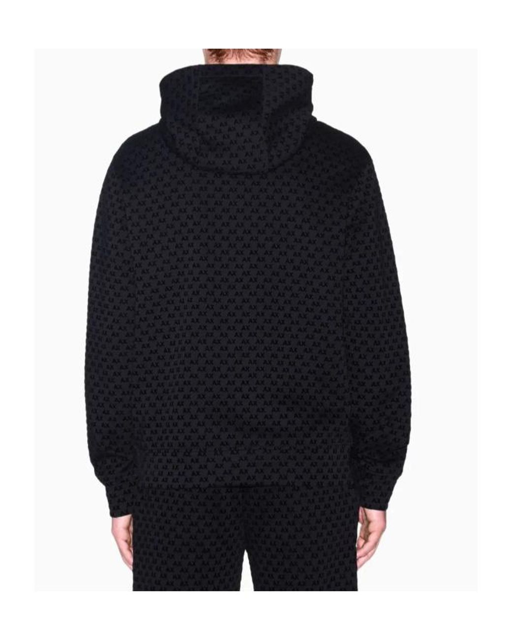 ARMANI EXCHANGE Blue Logo-Pattern Drawstring Hoodie for men