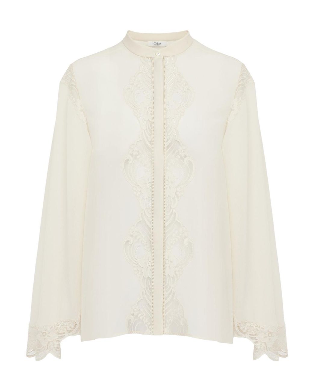 Chloé White Chloé Lace-Trim Fluid Blouse