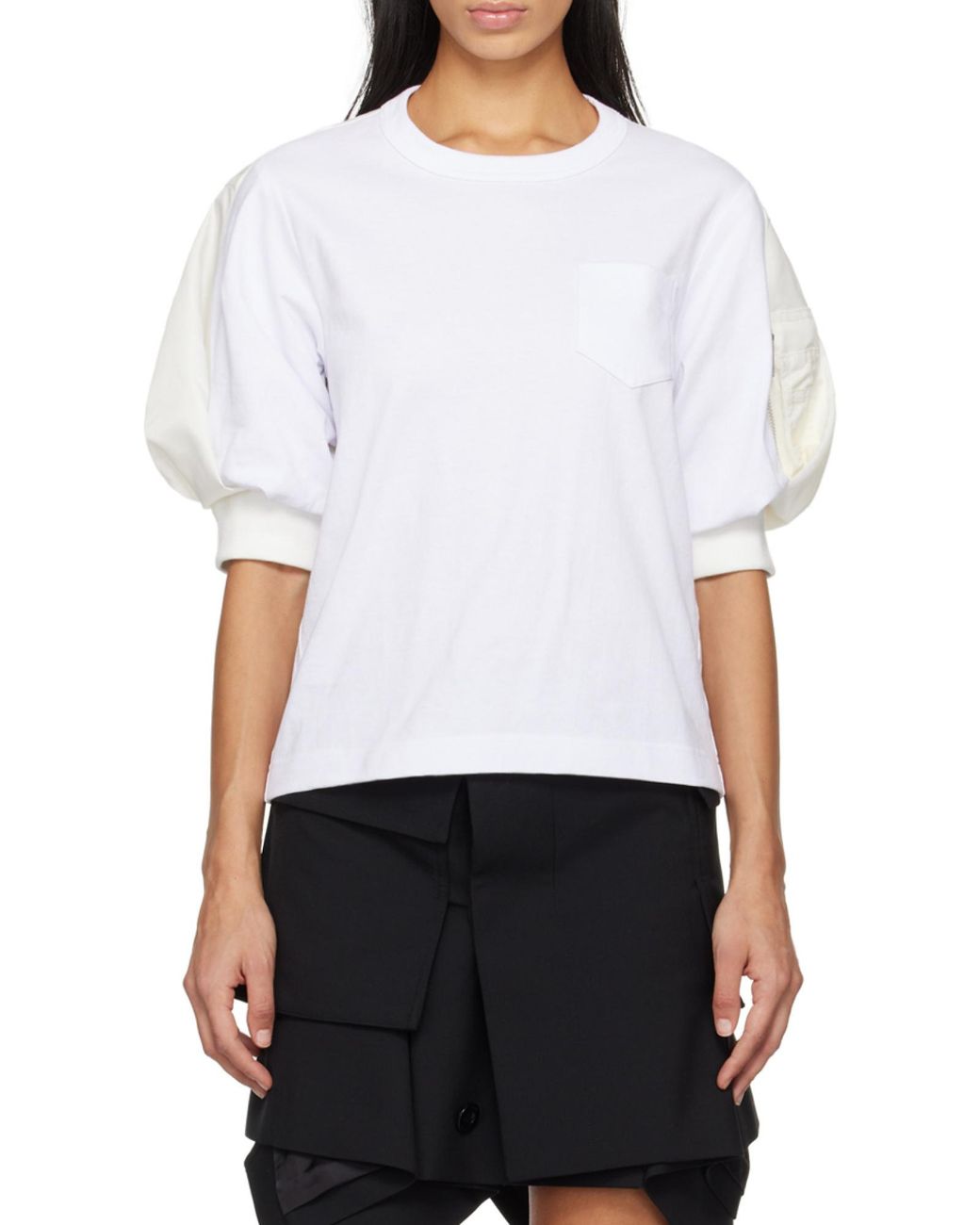 Sacai White Crewneck Puff-Sleeved T-Shirt