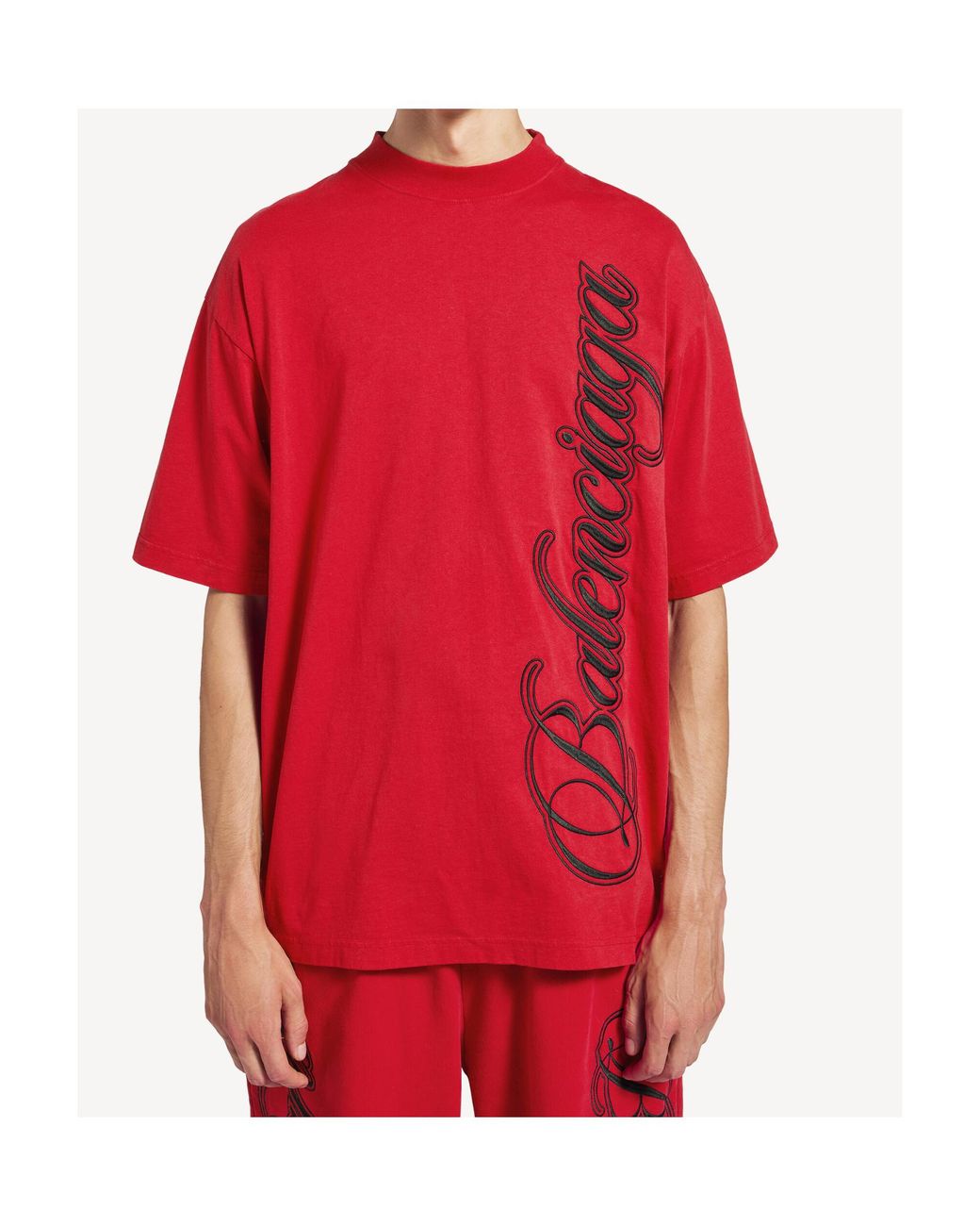 Balenciaga Red Cursive Medium Fit T-Shirt for men