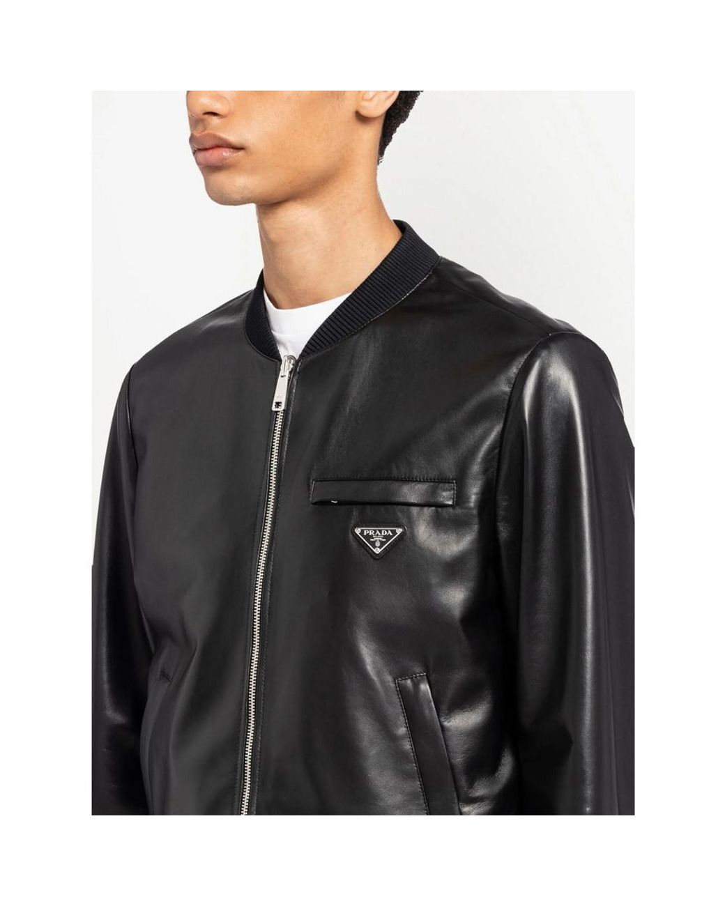 Prada Black Reversible Nappa Leather Bomber Jacket for men