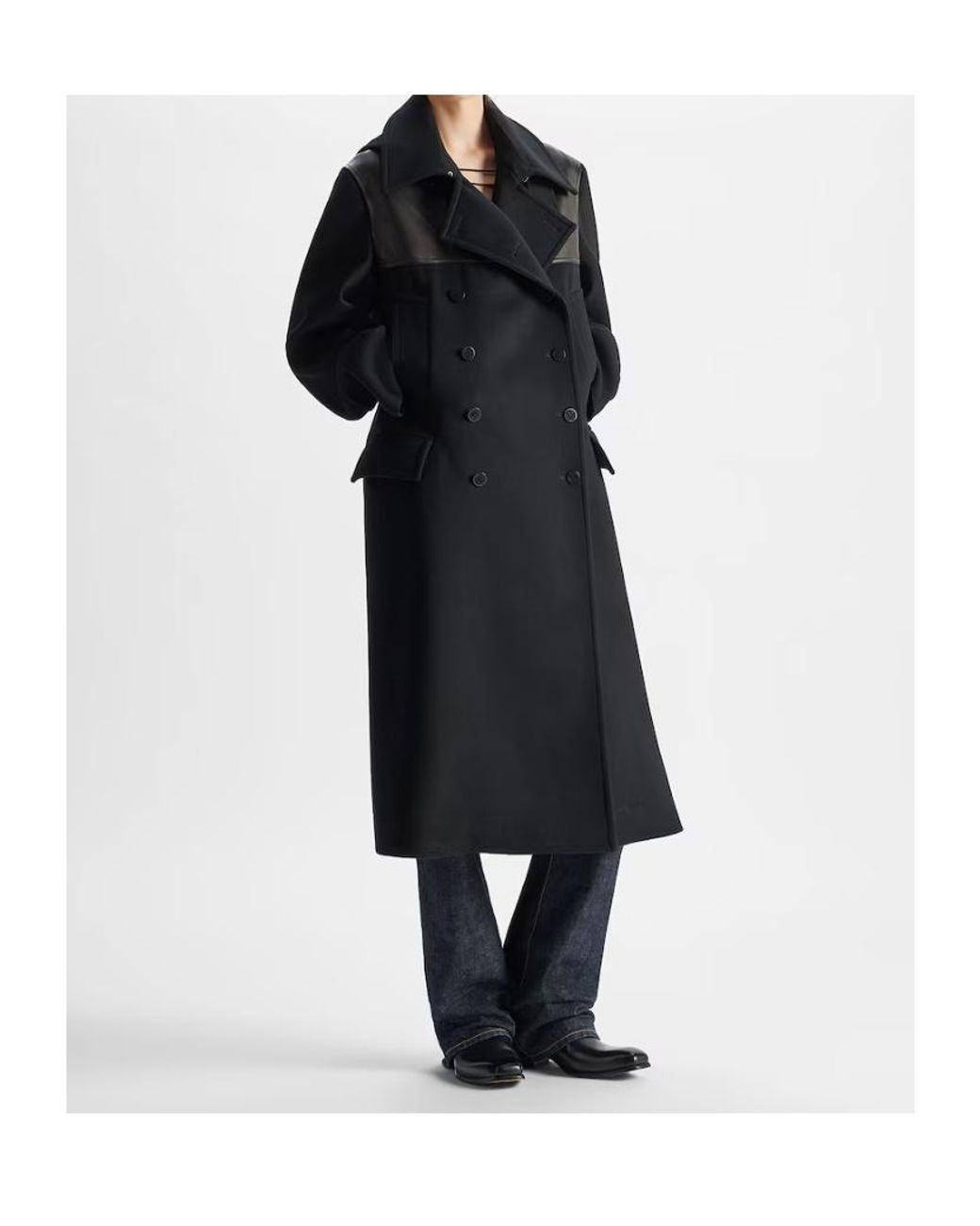 Fendi Black Wool And Leather Parka