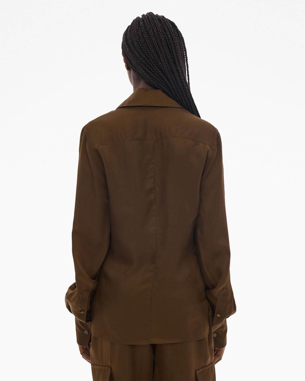 Helmut Lang Brown Long-Sleeve Satin-Finish Shirt