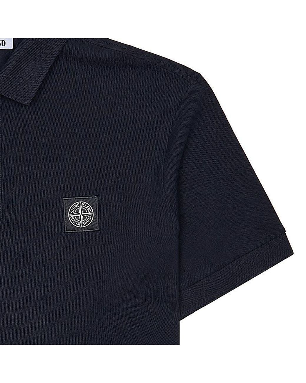Stone Island Blue Logo Patch Short-Sleeved Polo Shirt for men