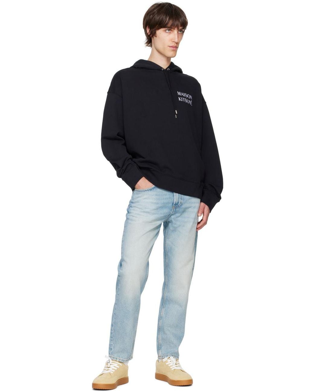 Maison Kitsuné Black Maison Kitsuné Graphic Printed Drawstring Hoodie for men
