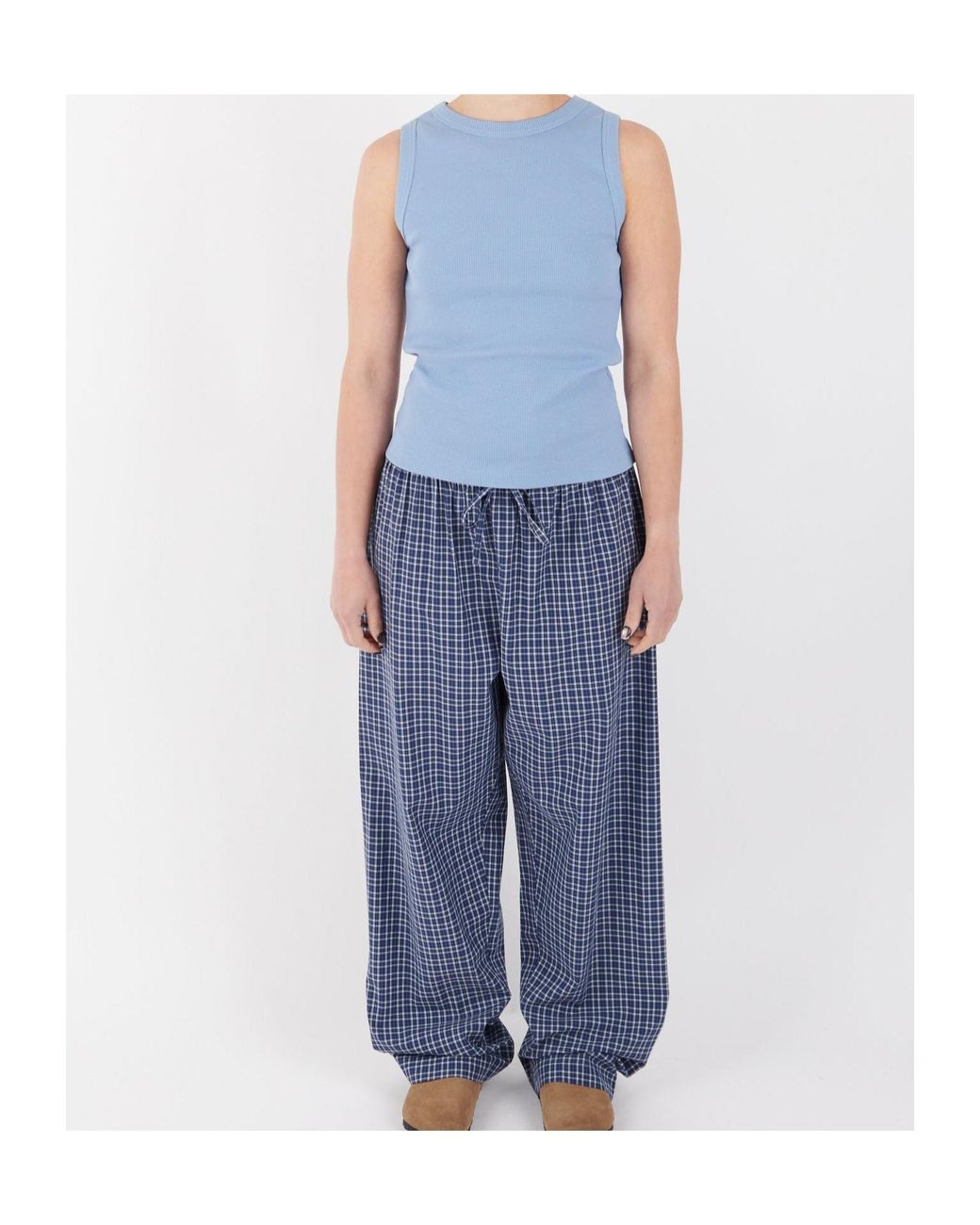 Tekla Blue Plaid Pajama Pants