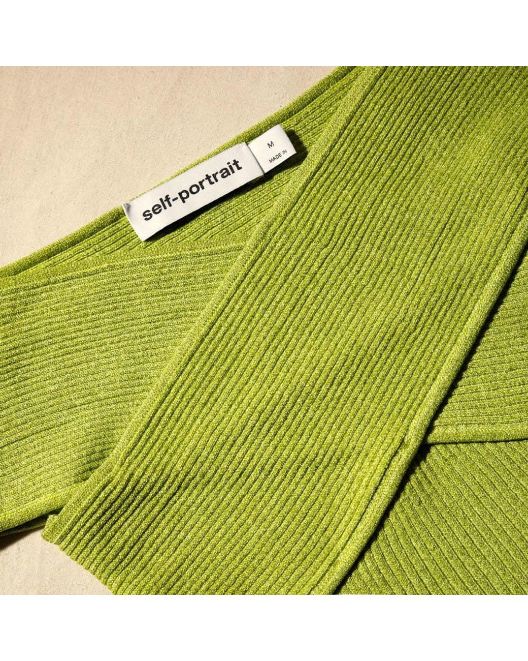 Self-Portrait Green Lurex Knitted Off-Shoulder Top