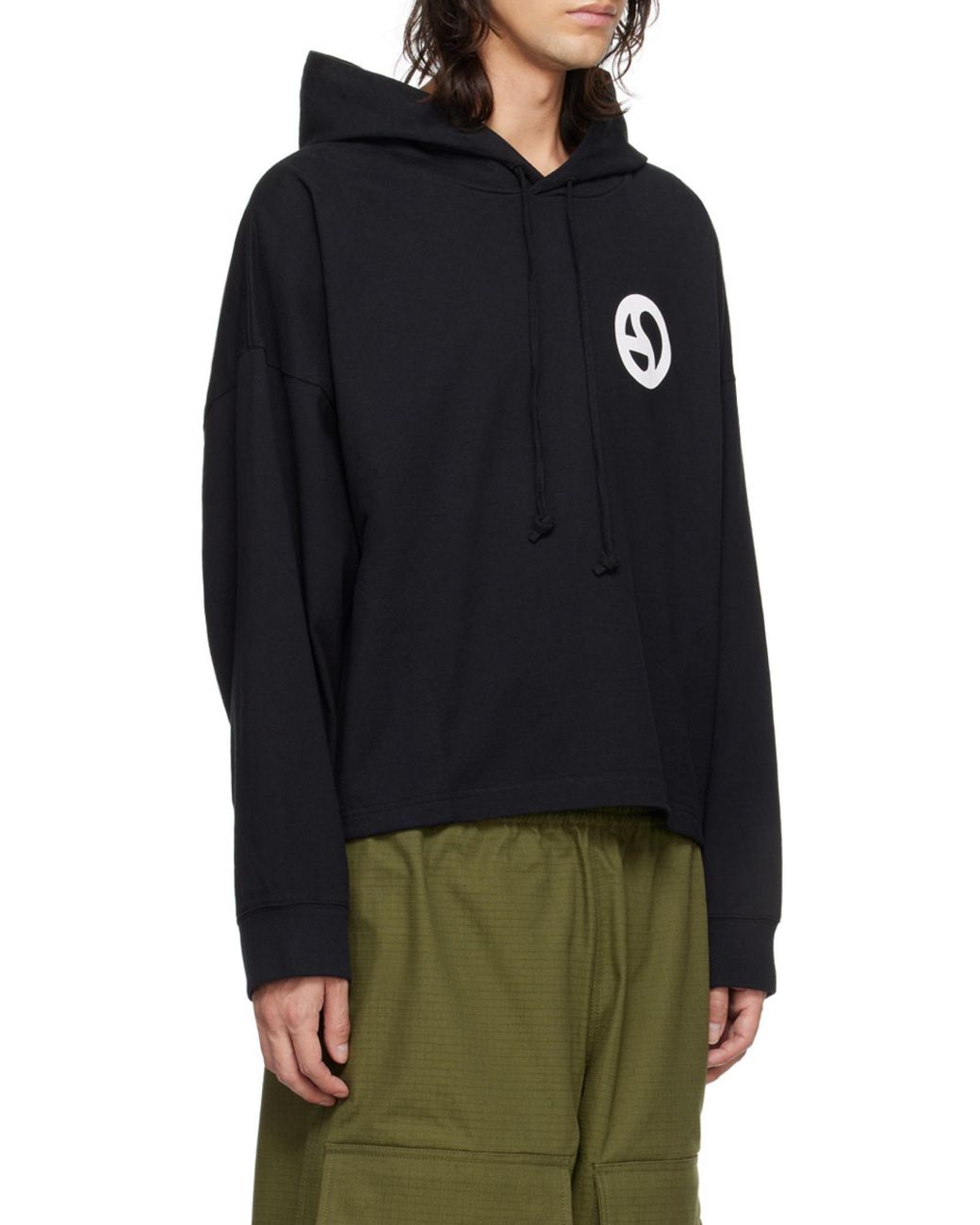 Acne Black Logo Printed Drawstring Hoodie for men