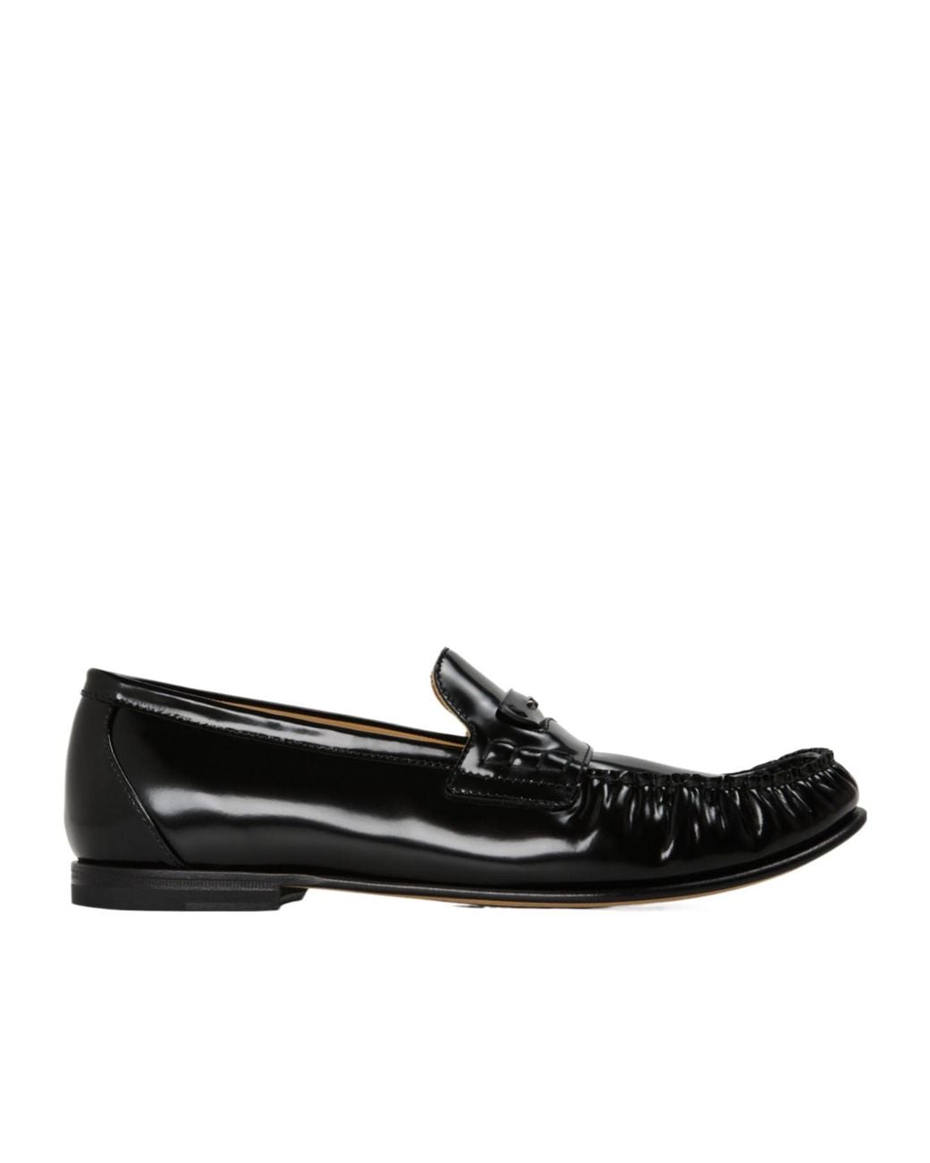 Fendi Black Glossy Ruched Loafer for men
