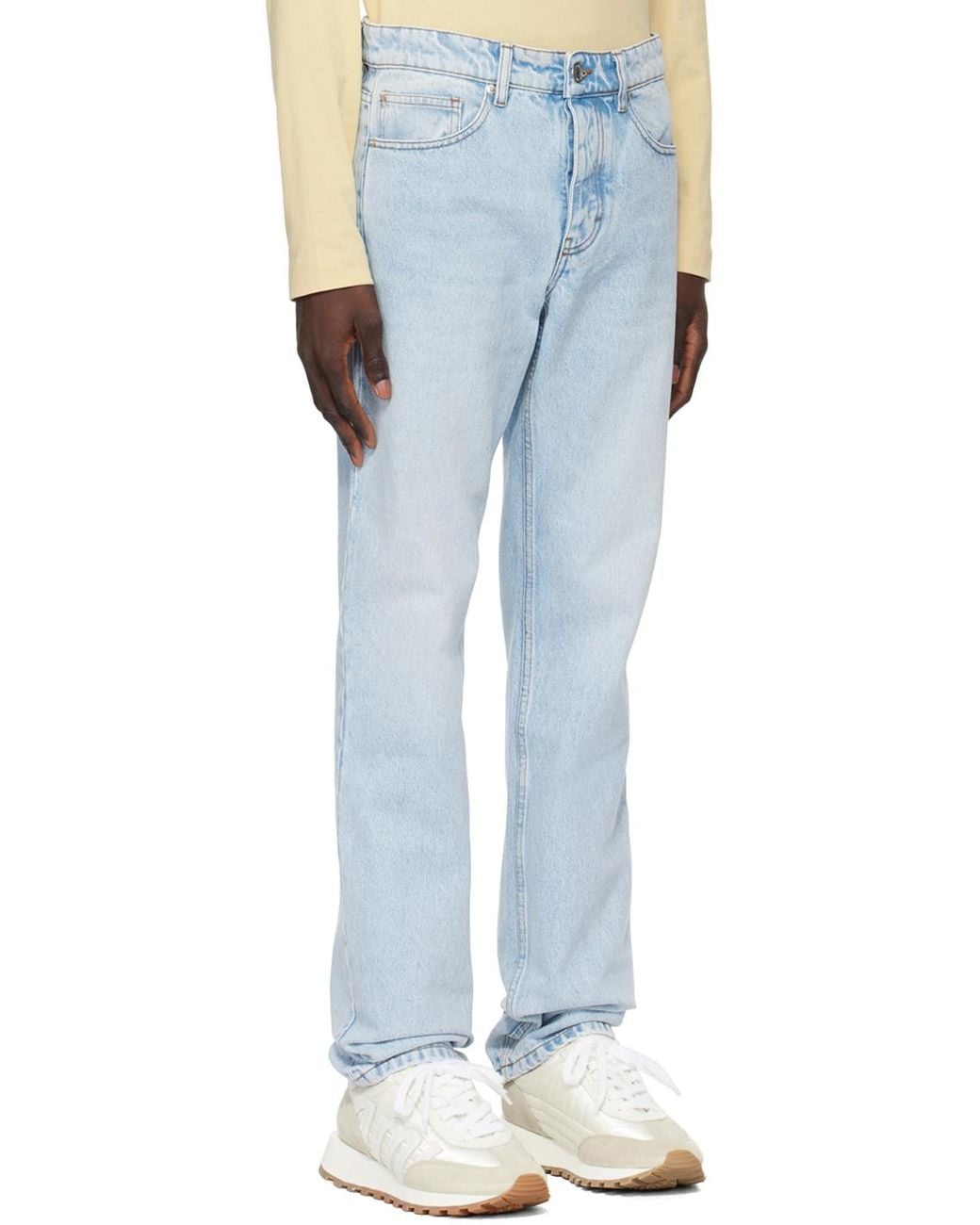 AMI Blue Mid Rise Straight Leg Jeans for men