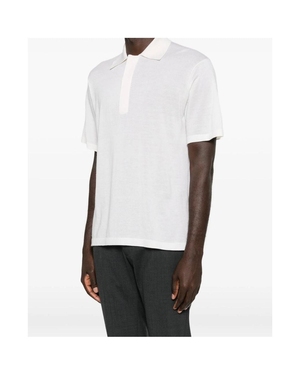 Lisa Yang White Short-Sleeved Knit Polo Shirt for men